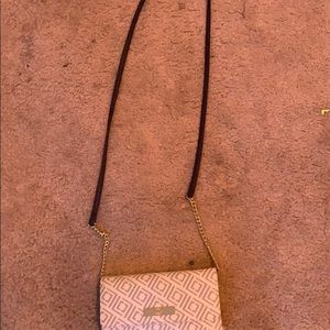 Gray and dark blue purse